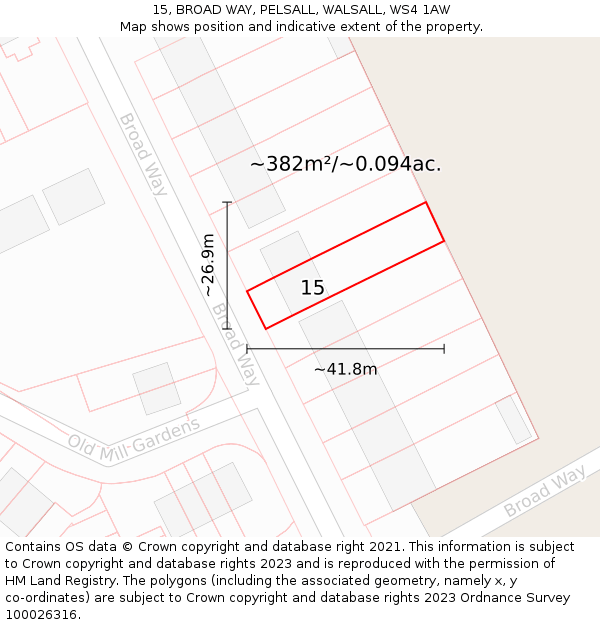 15, BROAD WAY, PELSALL, WALSALL, WS4 1AW: Plot and title map