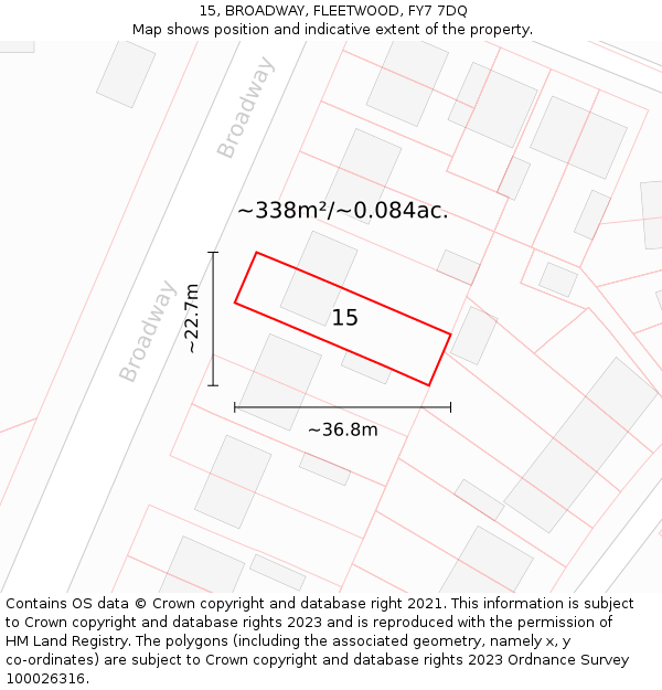 15, BROADWAY, FLEETWOOD, FY7 7DQ: Plot and title map