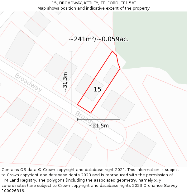 15, BROADWAY, KETLEY, TELFORD, TF1 5AT: Plot and title map