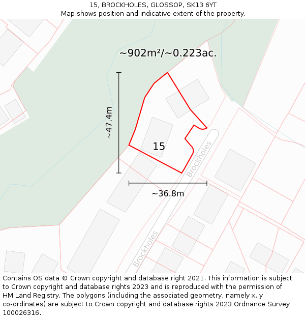 15, BROCKHOLES, GLOSSOP, SK13 6YT: Plot and title map