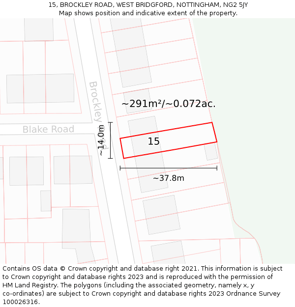 15, BROCKLEY ROAD, WEST BRIDGFORD, NOTTINGHAM, NG2 5JY: Plot and title map