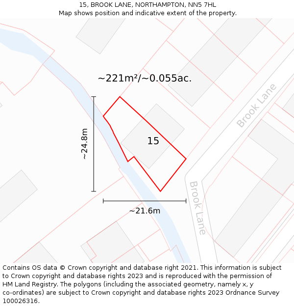 15, BROOK LANE, NORTHAMPTON, NN5 7HL: Plot and title map