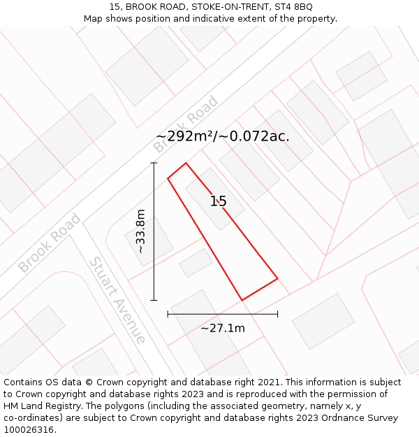 15, BROOK ROAD, STOKE-ON-TRENT, ST4 8BQ: Plot and title map