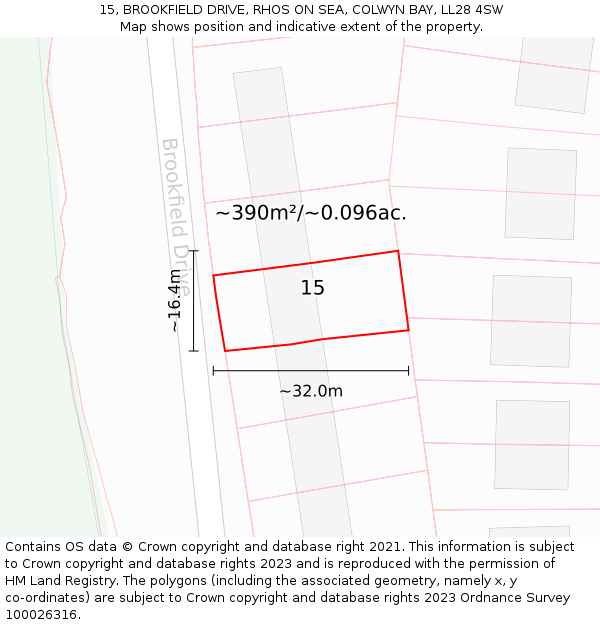 15, BROOKFIELD DRIVE, RHOS ON SEA, COLWYN BAY, LL28 4SW: Plot and title map
