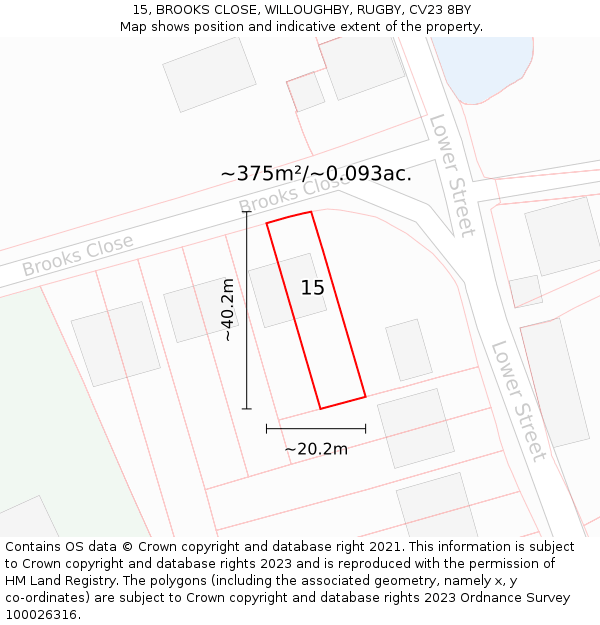 15, BROOKS CLOSE, WILLOUGHBY, RUGBY, CV23 8BY: Plot and title map