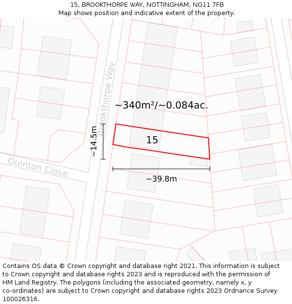 15, BROOKTHORPE WAY, NOTTINGHAM, NG11 7FB: Plot and title map