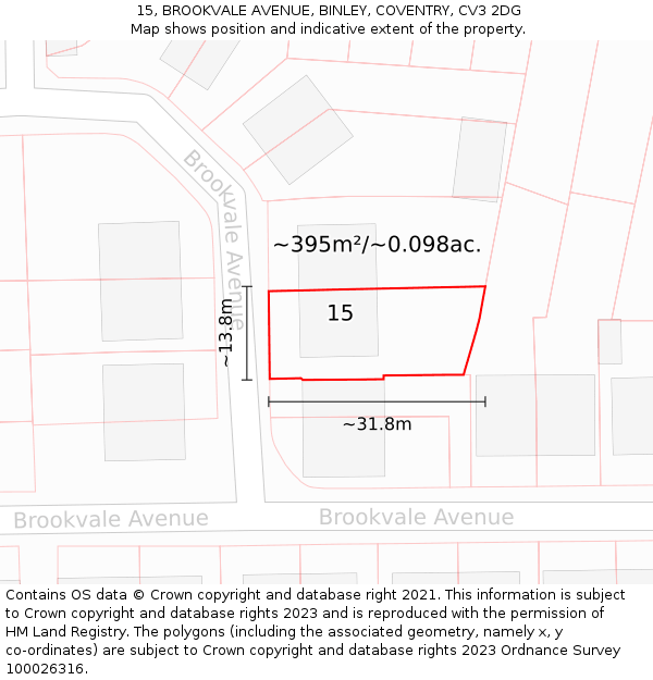 15, BROOKVALE AVENUE, BINLEY, COVENTRY, CV3 2DG: Plot and title map