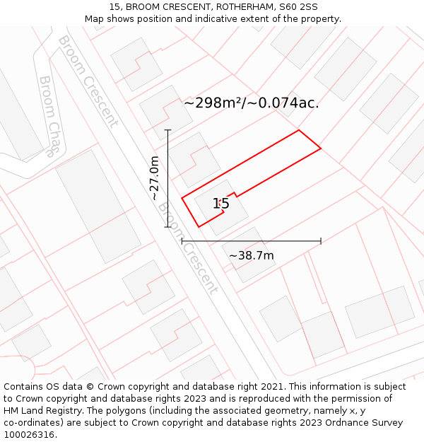 15, BROOM CRESCENT, ROTHERHAM, S60 2SS: Plot and title map