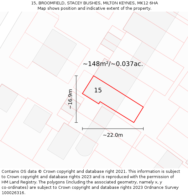 15, BROOMFIELD, STACEY BUSHES, MILTON KEYNES, MK12 6HA: Plot and title map