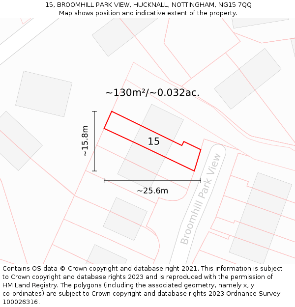 15, BROOMHILL PARK VIEW, HUCKNALL, NOTTINGHAM, NG15 7QQ: Plot and title map