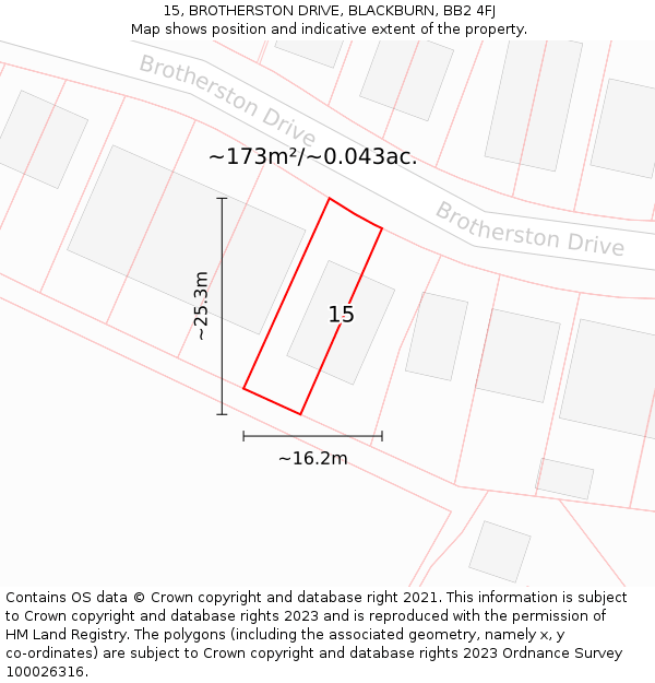 15, BROTHERSTON DRIVE, BLACKBURN, BB2 4FJ: Plot and title map