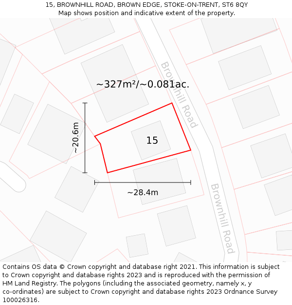 15, BROWNHILL ROAD, BROWN EDGE, STOKE-ON-TRENT, ST6 8QY: Plot and title map