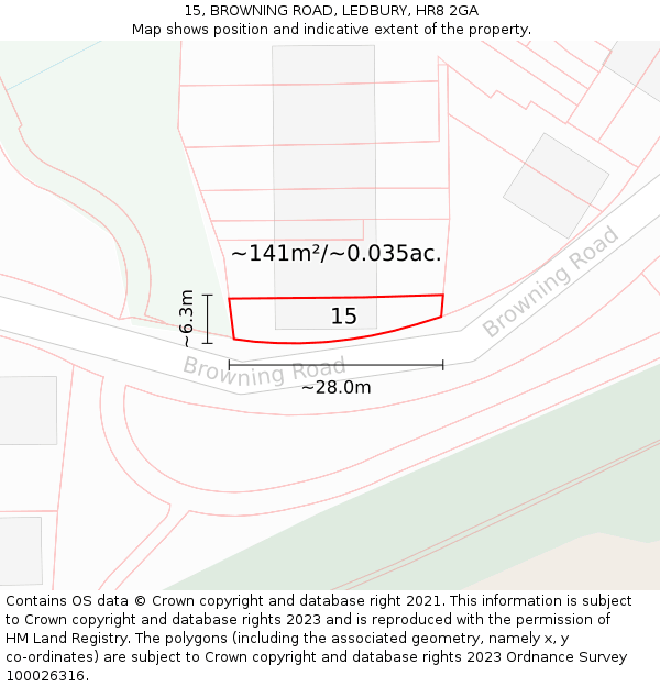 15, BROWNING ROAD, LEDBURY, HR8 2GA: Plot and title map