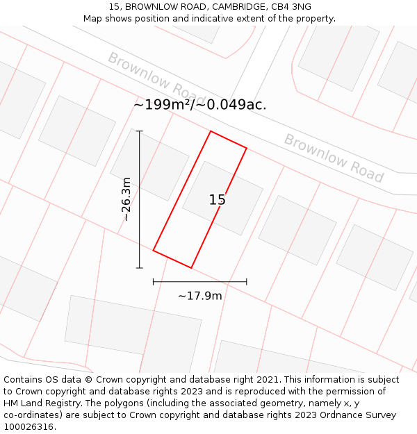 15, BROWNLOW ROAD, CAMBRIDGE, CB4 3NG: Plot and title map