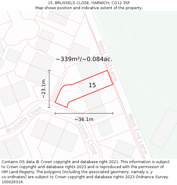 15, BRUSSELS CLOSE, HARWICH, CO12 3SF: Plot and title map