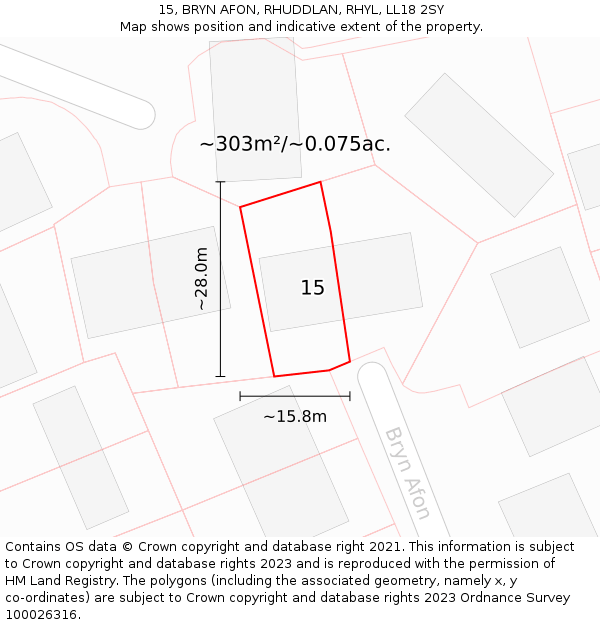 15, BRYN AFON, RHUDDLAN, RHYL, LL18 2SY: Plot and title map