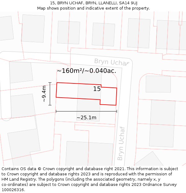 15, BRYN UCHAF, BRYN, LLANELLI, SA14 9UJ: Plot and title map