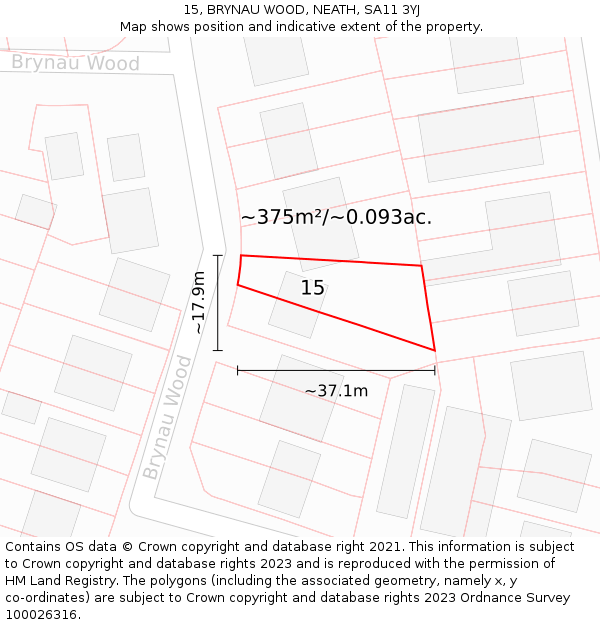 15, BRYNAU WOOD, NEATH, SA11 3YJ: Plot and title map