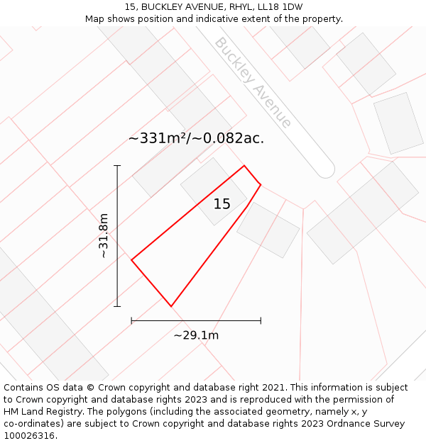 15, BUCKLEY AVENUE, RHYL, LL18 1DW: Plot and title map