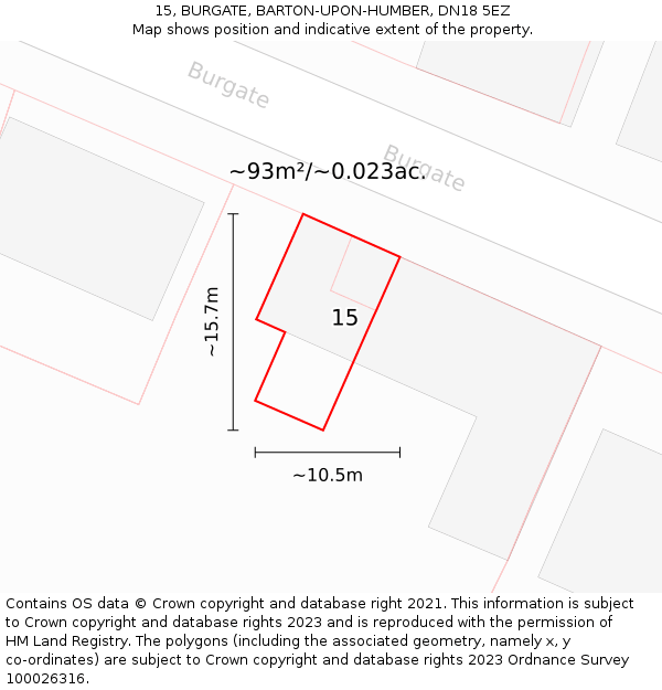 15, BURGATE, BARTON-UPON-HUMBER, DN18 5EZ: Plot and title map