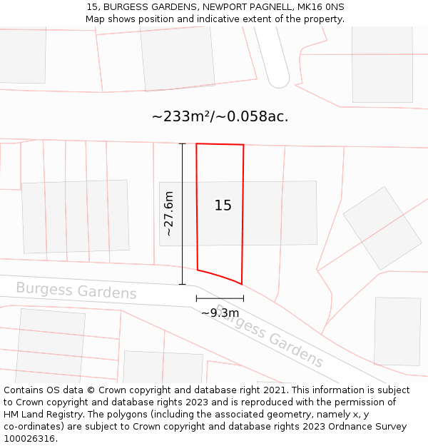 15, BURGESS GARDENS, NEWPORT PAGNELL, MK16 0NS: Plot and title map