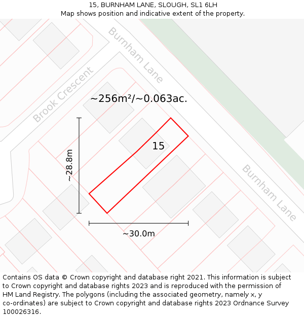 15, BURNHAM LANE, SLOUGH, SL1 6LH: Plot and title map