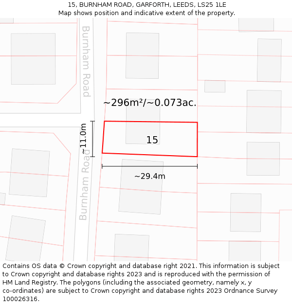 15, BURNHAM ROAD, GARFORTH, LEEDS, LS25 1LE: Plot and title map