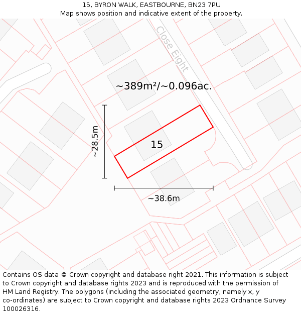 15, BYRON WALK, EASTBOURNE, BN23 7PU: Plot and title map