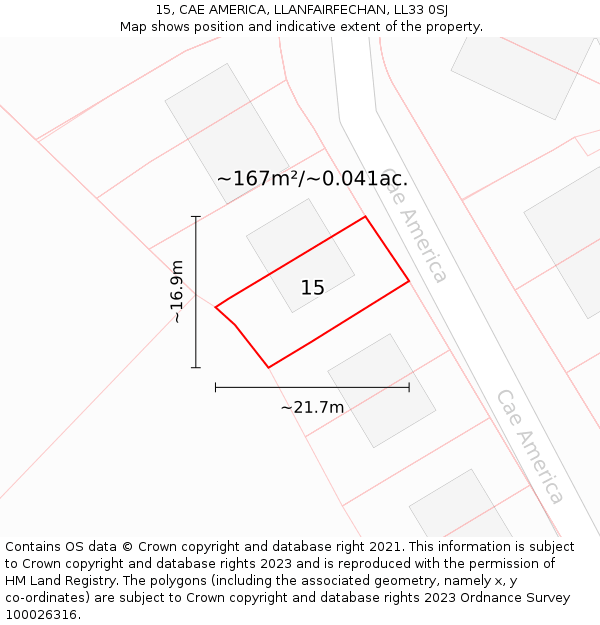 15, CAE AMERICA, LLANFAIRFECHAN, LL33 0SJ: Plot and title map