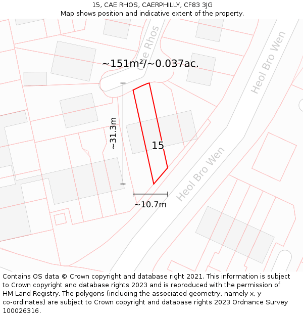 15, CAE RHOS, CAERPHILLY, CF83 3JG: Plot and title map