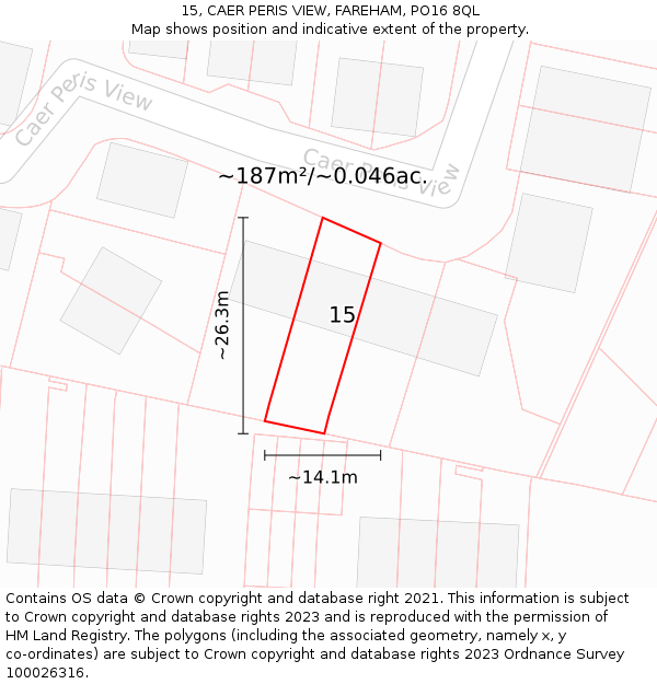 15, CAER PERIS VIEW, FAREHAM, PO16 8QL: Plot and title map