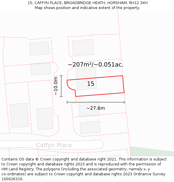 15, CAFFYN PLACE, BROADBRIDGE HEATH, HORSHAM, RH12 3XH: Plot and title map