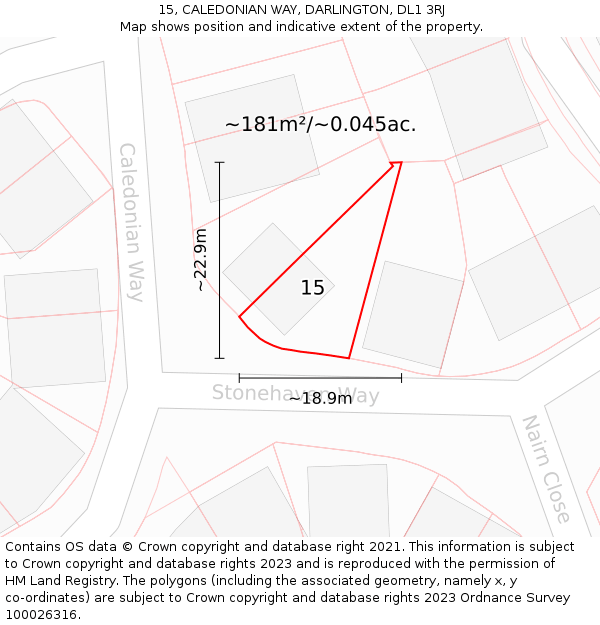 15, CALEDONIAN WAY, DARLINGTON, DL1 3RJ: Plot and title map