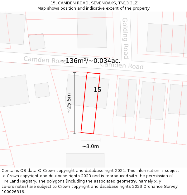 15, CAMDEN ROAD, SEVENOAKS, TN13 3LZ: Plot and title map