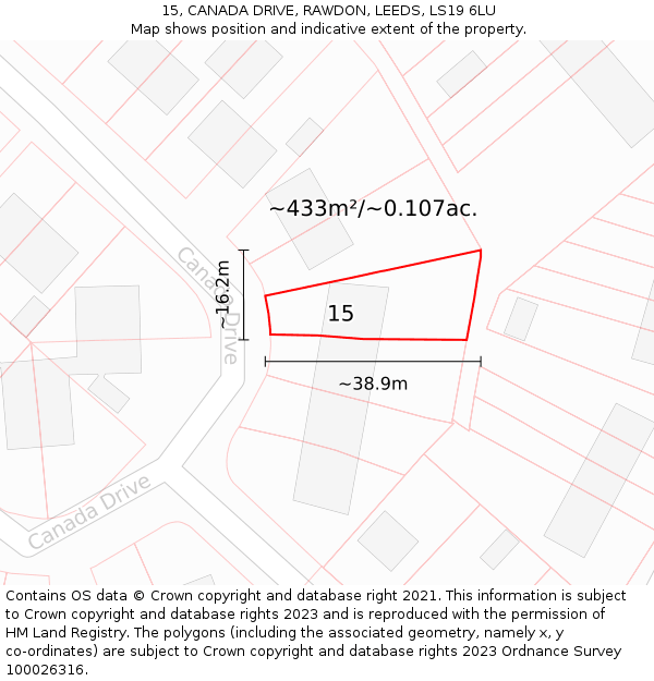 15, CANADA DRIVE, RAWDON, LEEDS, LS19 6LU: Plot and title map