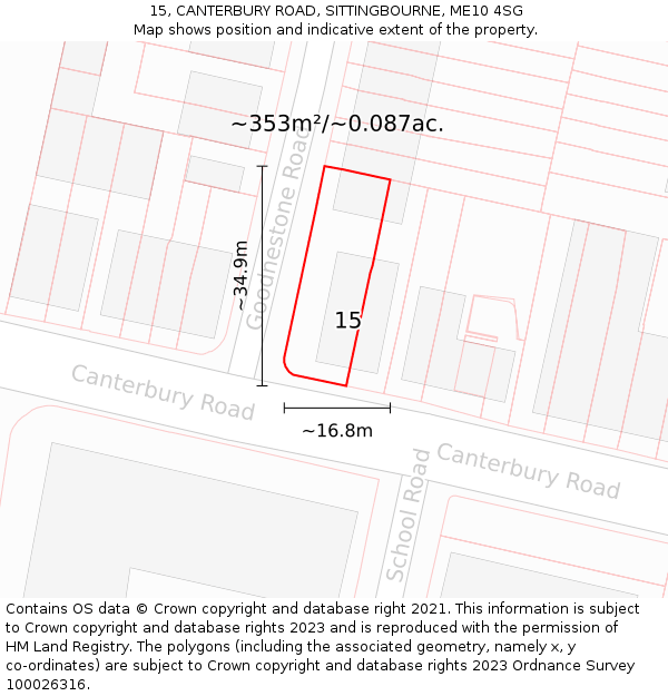 15, CANTERBURY ROAD, SITTINGBOURNE, ME10 4SG: Plot and title map