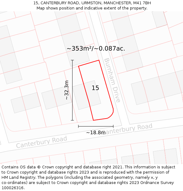 15, CANTERBURY ROAD, URMSTON, MANCHESTER, M41 7BH: Plot and title map