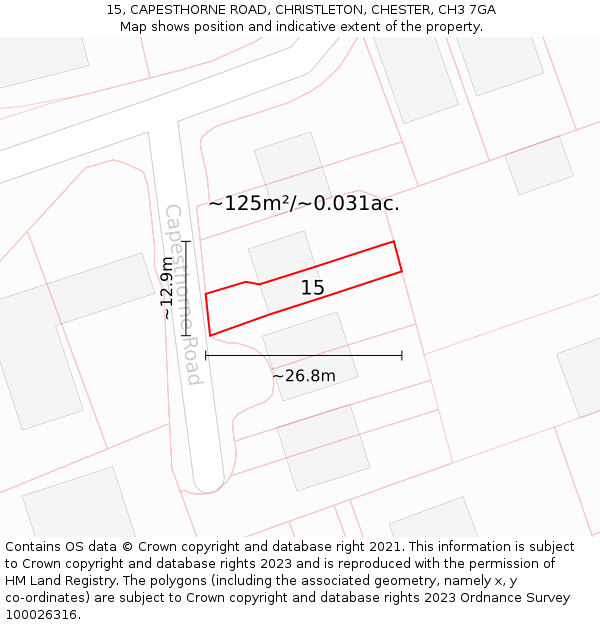 15, CAPESTHORNE ROAD, CHRISTLETON, CHESTER, CH3 7GA: Plot and title map