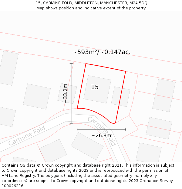 15, CARMINE FOLD, MIDDLETON, MANCHESTER, M24 5DQ: Plot and title map