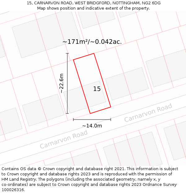 15, CARNARVON ROAD, WEST BRIDGFORD, NOTTINGHAM, NG2 6DG: Plot and title map