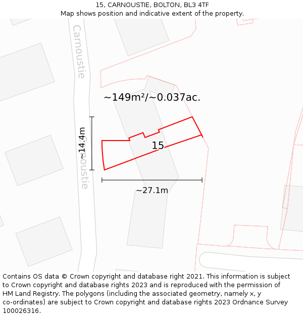 15, CARNOUSTIE, BOLTON, BL3 4TF: Plot and title map