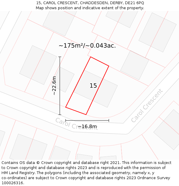 15, CAROL CRESCENT, CHADDESDEN, DERBY, DE21 6PQ: Plot and title map