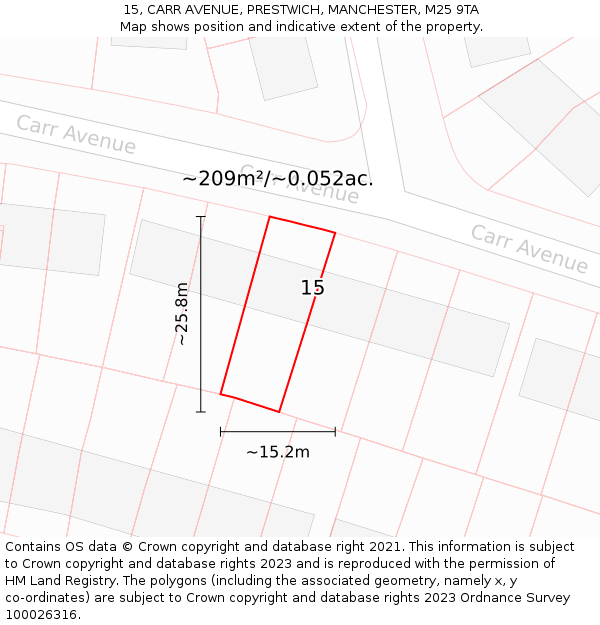 15, CARR AVENUE, PRESTWICH, MANCHESTER, M25 9TA: Plot and title map