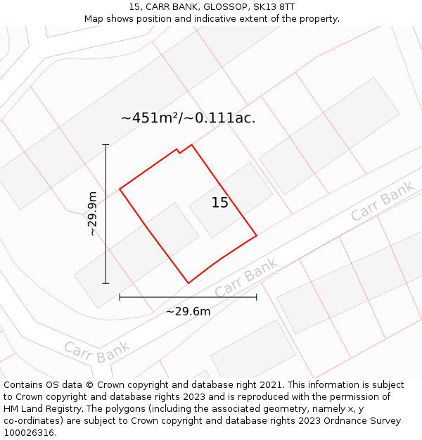 15, CARR BANK, GLOSSOP, SK13 8TT: Plot and title map