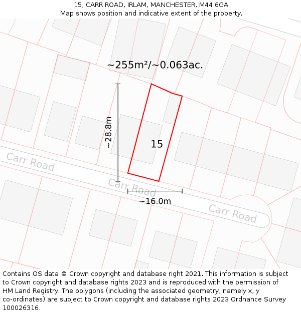 15, CARR ROAD, IRLAM, MANCHESTER, M44 6GA: Plot and title map