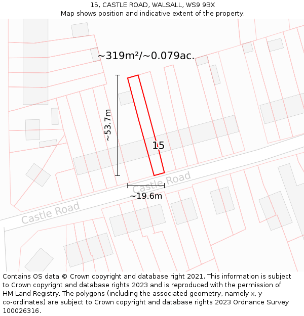 15, CASTLE ROAD, WALSALL, WS9 9BX: Plot and title map