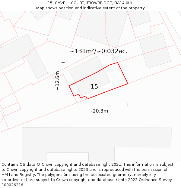 15, CAVELL COURT, TROWBRIDGE, BA14 0HH: Plot and title map