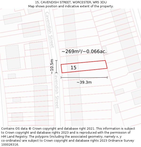 15, CAVENDISH STREET, WORCESTER, WR5 3DU: Plot and title map