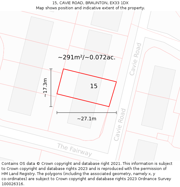 15, CAVIE ROAD, BRAUNTON, EX33 1DX: Plot and title map