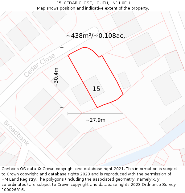 15, CEDAR CLOSE, LOUTH, LN11 0EH: Plot and title map